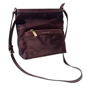 Michael Kors Morgan Crossbody Messenger Nylon Bag in Merlot with Gold Hardware